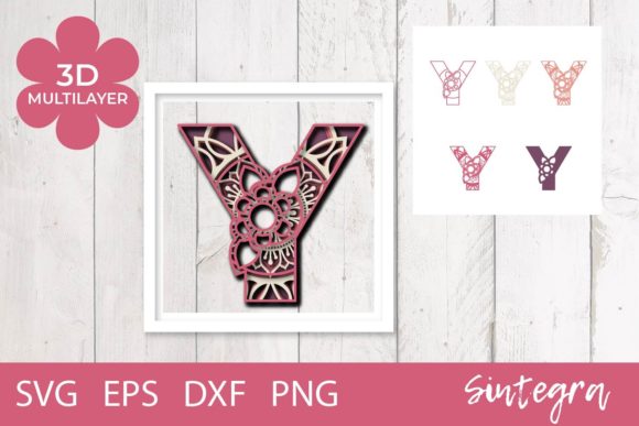 3D Floral Letter Y Mandala Layer SVG: Laser Cutting and Wall Decor