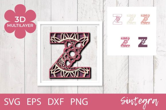 3D Floral Letter Z Mandala Layer SVG for Laser Cutting and Wall Decor