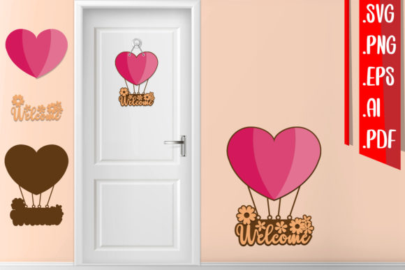 3D Heart Air Balloon Layered Door Sign: Laser Cutting & Signs