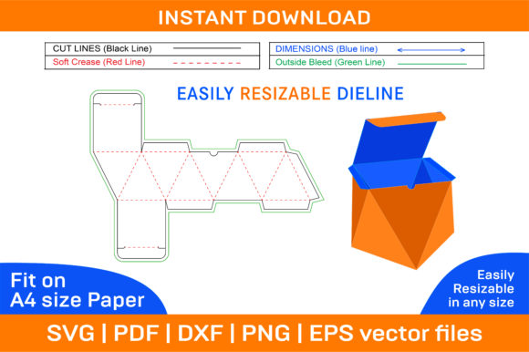 8 Face Side Angled Box or Diamond Shape Graphics for Print Templates