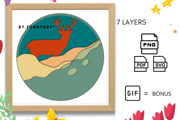Spring Landscape with Deer Paper Cut-out Graphics and Print Templates