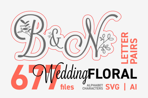 Wedding Floral a-Z Pairs Layered Letters for Graphics and Crafts